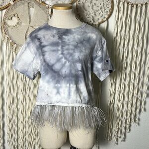 Zenzee Park City Boutique Reworked Feather Fringe  Detail Tie Dye T Shirt M